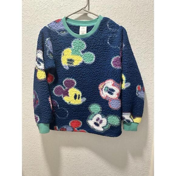 Disney Parks Japan Kids Mickey Mouse Fleece Sweatshirt Size L Navy Soft Fuzzy - Picture 7 of 8